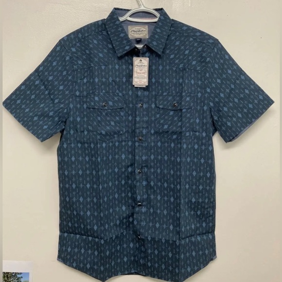 Flag & Anthem Other - Flag & Anthem Mens Western Shirt Plaid Snap Button Up Medium Blue Navy Light NWT
